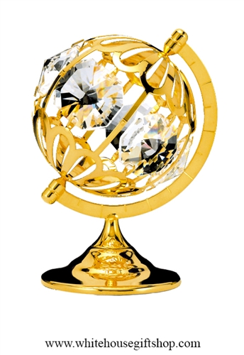 Gold Large World Globe Table Top Display with Swarovski Crystals