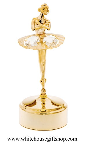 Gold Mini Ballerina Dancer Pose Music Box with SwarovskiÂ® Crystals