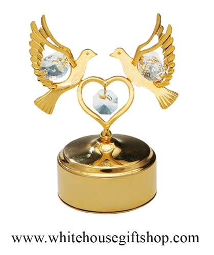 Gold Mini Love Doves Holding A Heart Music Box with SwarovskiÂ® Crystals