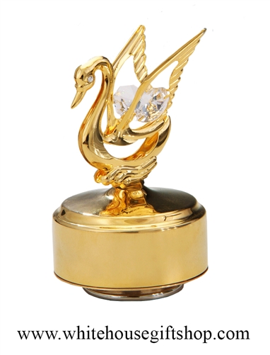 Gold Mini Swan Music Box with SwarovskiÂ® Crystals