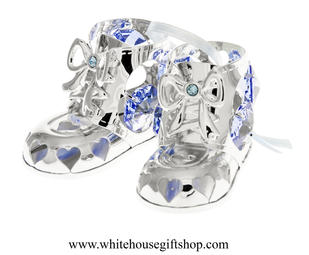 Ornament, Silver Baby Boy's Holiday Booties Ornament or Desk Model, Light  Ocean Blue SwarovskiÂ® Crystals, Handcrafted, Silver Plated on Premium  Brass, 1"H x 2"W, White House Gift Shop Official Seal, Hand Assembled