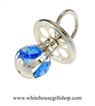 Silver Baby Boy's Classic Pacifier Ornament with Ocean Blue Swarovski Crystals