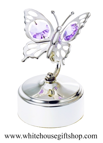 Silver Mini Butterfly Music Box with SwarovskiÂ® Crystals