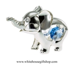 Silver Playful Cartoon Elephant Ornament with Ocean Blue Swarovski Crystals