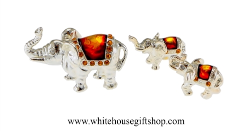 Silver Elephant Family Table Top Collection with Amber Swarovski Crystals