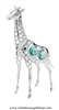 Silver Young Giraffe Ornament with Turquoise Swarovski Crystals