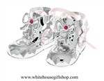 Silver Baby Girl's Holiday Booties Ornament with Light Rose Pink Swarovski Crystals