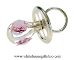 Silver Baby Girl's Classic Pacifier Ornament with Light Rose Pink Swarovski Crystals