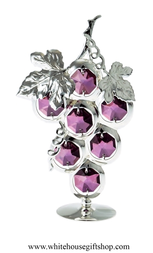 Silver Bunch of Grapes Table Top Display with Amethyst Swarovski Crystals