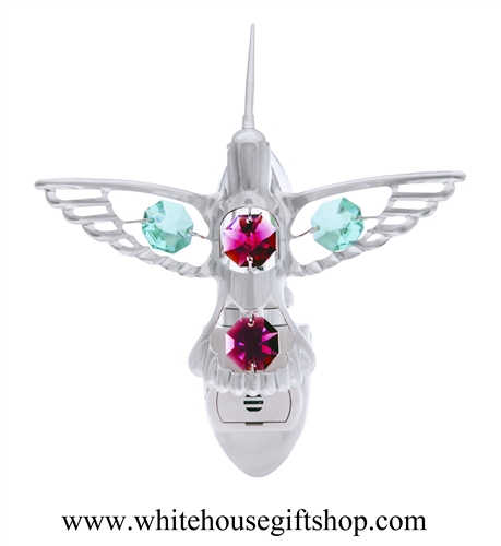 Silver Hummingbird Nightlight with SwarovskiÂ® Crystals