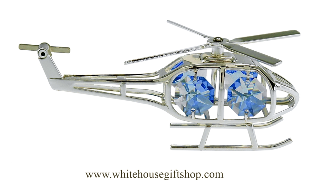 Ornament, Silver Fanciful Marine One Helicopter Ornament or Desk Model,  Medium Blue SwarovskiÂ® Crystals, Handcrafted, Silver Plated on Premium  Brass, 2.5"H x 3"W, White House Gift Shop Official Seal on Box Lid,