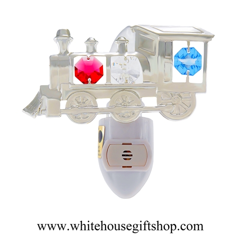 Silver Classic Steam Locomotive Nightlight with SwarovskiÂ® Crystals