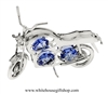 Silver Classic Motorcycle Ornament with Deep Blue Swarovski Crystals