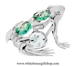 Silver Northern Tree Frog Ornament with Turquoise Green Swarovski Crystals