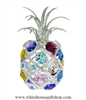 Silver Colorful Tropical Pineapple Ornament with Aquamarine, Rose, Golden Yellow, Clear, Light Pink, Medium Blue, & Violet Swarovski Crystals