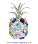Silver Colorful Tropical Pineapple Ornament with Aquamarine, Rose, Golden Yellow, Clear, Light Pink, Medium Blue, & Violet Swarovski Crystals