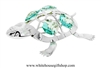 Silver Painted Turtle Ornament with Turquoise Swarovski Crystals