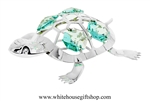 Silver Painted Turtle Ornament with Turquoise Swarovski Crystals