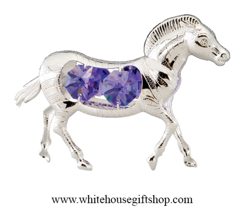 Silver Zebra Ornament with Royal Purple Swarovski Crystals