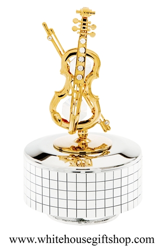 Gold Violin Music Box with SwarovskiÂ® Crystals