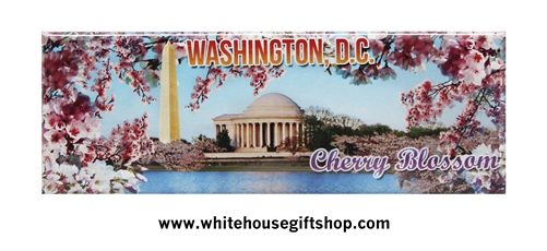 Washington DC Magnets, National Cherry Blossom Festival Magnet, Monument, Memorial, Cherry Blossoms, and D.C. Scenes, Rectangular Bar Magnet