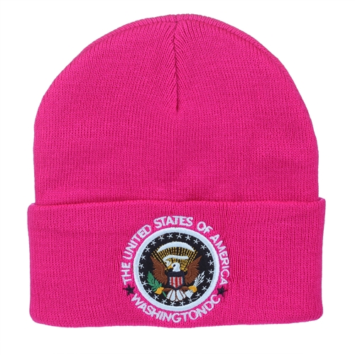 Rasberry Knit Beanie Hat with Seal of the President