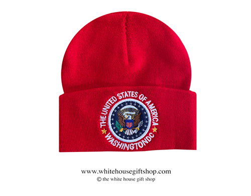 Red Beanie Hat with Seal of the President, Washington DC