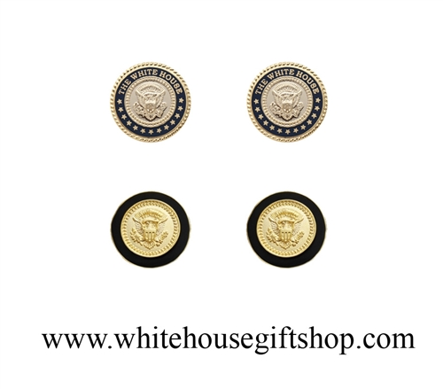 President & Whitre House Cufflinks, Set of 2 pair, 24K gold finished,  Presidential Seal, custom jewelry cases, as worn by Presidential