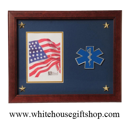 United States EMS Medallion 13"W x 16"H Photo Frame, Holds 5"W x 7"H Photo, Mahogany-stained Wood, Perfect Gift or Display to Honor the Service Person in Your Life, Includes White House Gift Shop, Est. 1946 Certificate of Appreciation, WH83-59030