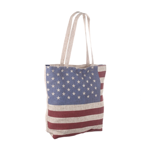 Flag, American Flag  Tote, Grocery Carry Bag,  Fully Lined, Zippered,  Large17" Long x 15" Wide, Shoulder Strap, 3 interior pockets