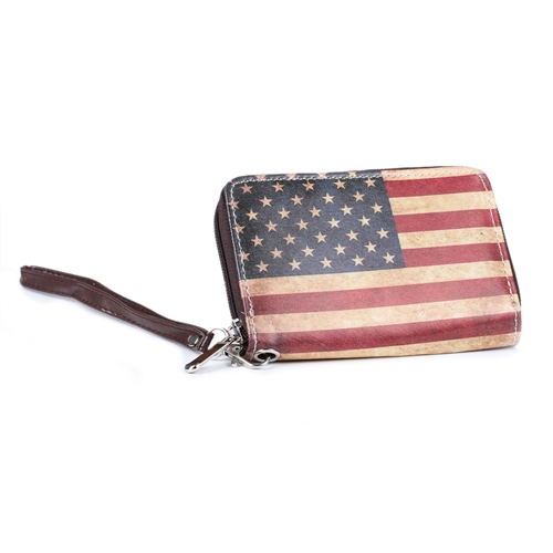 Wallets, Americana Style Zippered Wallet with Removable Wrist Strap, 6"x4"x1" synthetic leather exterior with an additional interior zippered coin case, elegantly presented in a Two Piece Gift Box with White House Gift Shop Gold Seal On Lid