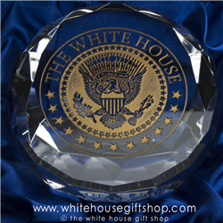 White House Crystal Etched Presidential Seal Desk Paperweight