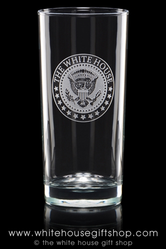 White House Glass, High Ball, Iced Tea, Soda, Cooler, Set 2 Glasses, Tall Drink, 15 Ounces, Diswasher Safe, Made in the USA, Master Artisan Etched, Boxed with White House Gift Shop, Est. 1946 Official Seal