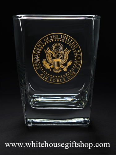 Glassware, Air Force One Presidential Glasses, Set of Four, 15 Ounce, Made & Gold Etched in the USA by American Glass Workers, Boxed with White House Gift Shop Seal, CUSTOM, ALLOW 3 WEEKS FOR DELIVERY