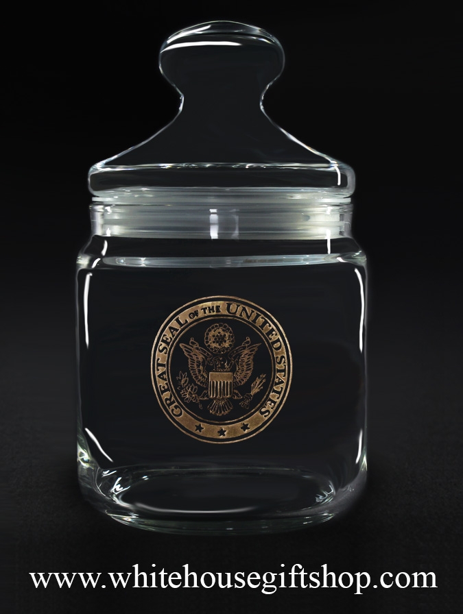 Great Seal of the United States Apothecary Style, White House Gift, Candy  Jar, Gold Etched,The White House Presidential Glassware Collection
