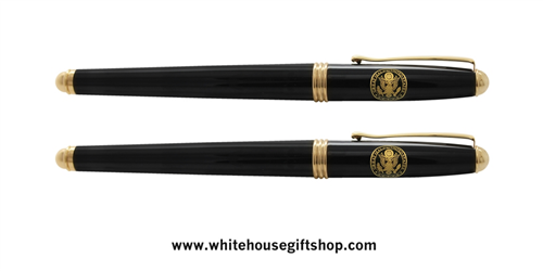 Great Seal of the United States black lacquer 2- piece roller ball Pens, from Presidential Pen collection from trademarked, Official White House Gift Shop since 1946, started by the United States Secret Service, honoring President Trump and all President