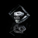 PENTAGON ANGULAR CUBE GLASS HOLOGRAPHIC PAPERWEIGHT