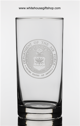 Department of the Air Force 15.5 OZ Highball Glass, USA Artisan Hand Engraved, Lead Free