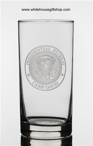 Camp David 15.5 OZ Highball Glass, USA Artisan Hand Engraved, Lead Free