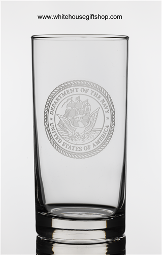 Department of the Navy 15.5 OZ Highball Glass, USA Artisan Hand Engraved, Lead Free