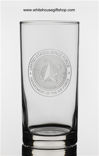 United States Space Force 15.5 OZ Highball Glass, USA Artisan Hand Engraved, Lead Free