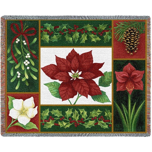 Holiday Greenery - Poinsettias Throw Blanket, SALE