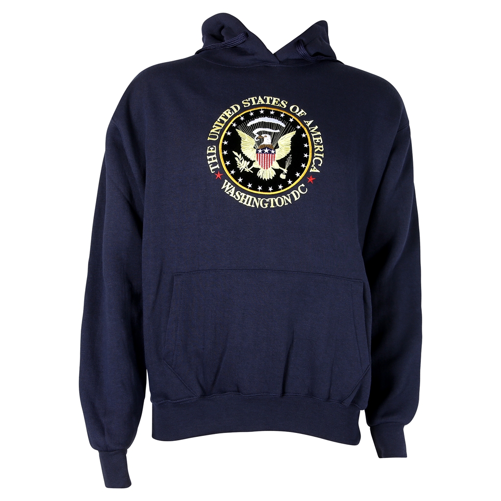 Hoodie Double Access Front Pocket Emnbroidered U.S. Seal 50 Cotton 50 Polyester Machine Wash and Dry Climate Comfort Acrylic Embroidered