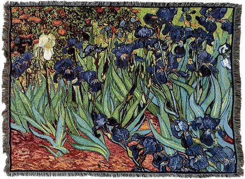 Van Goghs "Irises", Throw, Blanket, Made in USA Quality Cotton, Machine Wash and Dry