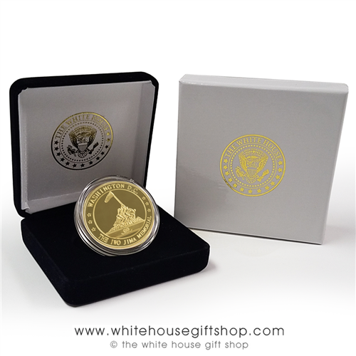 military-coins-commemorative-Iwo Jima-USMC-Marine Corps-24 kartat gold-wood presentation case-great seal of the united states-photo and art by Anthony Giannini, Special Projects Director-U.S. Secret Service Fund-challenge coins-the white house gift shop