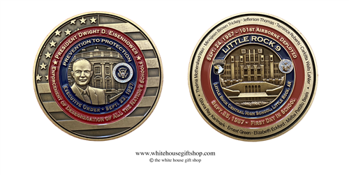LITTLE ROCK NINE, LIMITED TO 1000 COINS, edge numbered, certificate of  Authenticity  from The Official White House Gift Shop. honors veterans in WWII, Normandy Beaches, June 6, 1944.