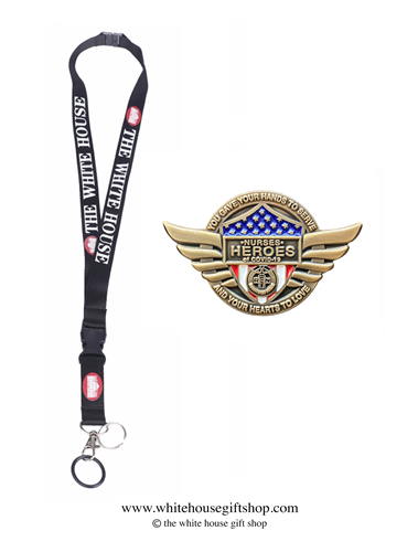 Nurses Heroes of COVID-19, Gold Pin for Lanyard, Uniform, or Lapel. Designed by graphic artist Anthony F. Giannini for the original Secret Service White House Gift Shop.