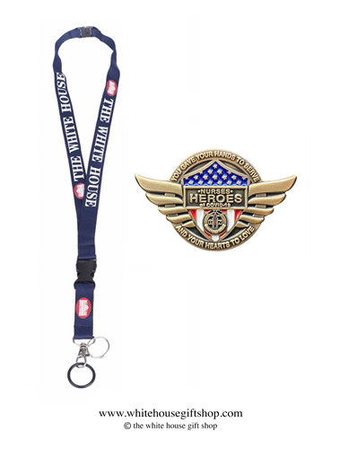 Nurses Heroes of COVID-19, Gold Pin for Lanyard, Uniform, or Lapel. Designed by graphic artist Anthony F. Giannini for the original Secret Service White House Gift Shop.