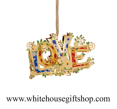 Ornament, LOVE, 24KT Gold Finish, 3D, Enamels, Made by Official Makers, USA, White House Gift Shop Seal Box, WHF
