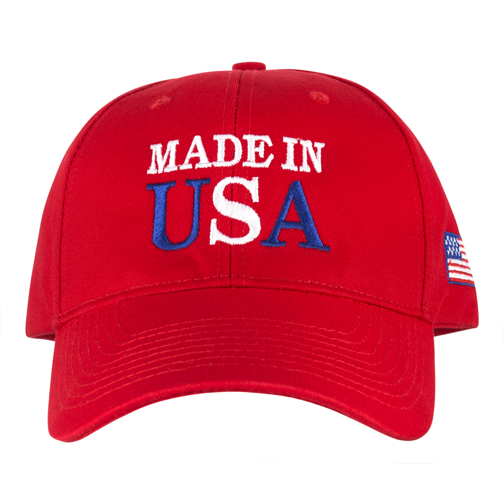 Made in USA Hat, 100% Made in America, All Cotton, Custom Embroidered with  flag on side, Adjustable tab in back